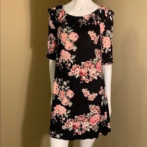 Floral Black and Pink Spandex Dress Size 14/16 Junior